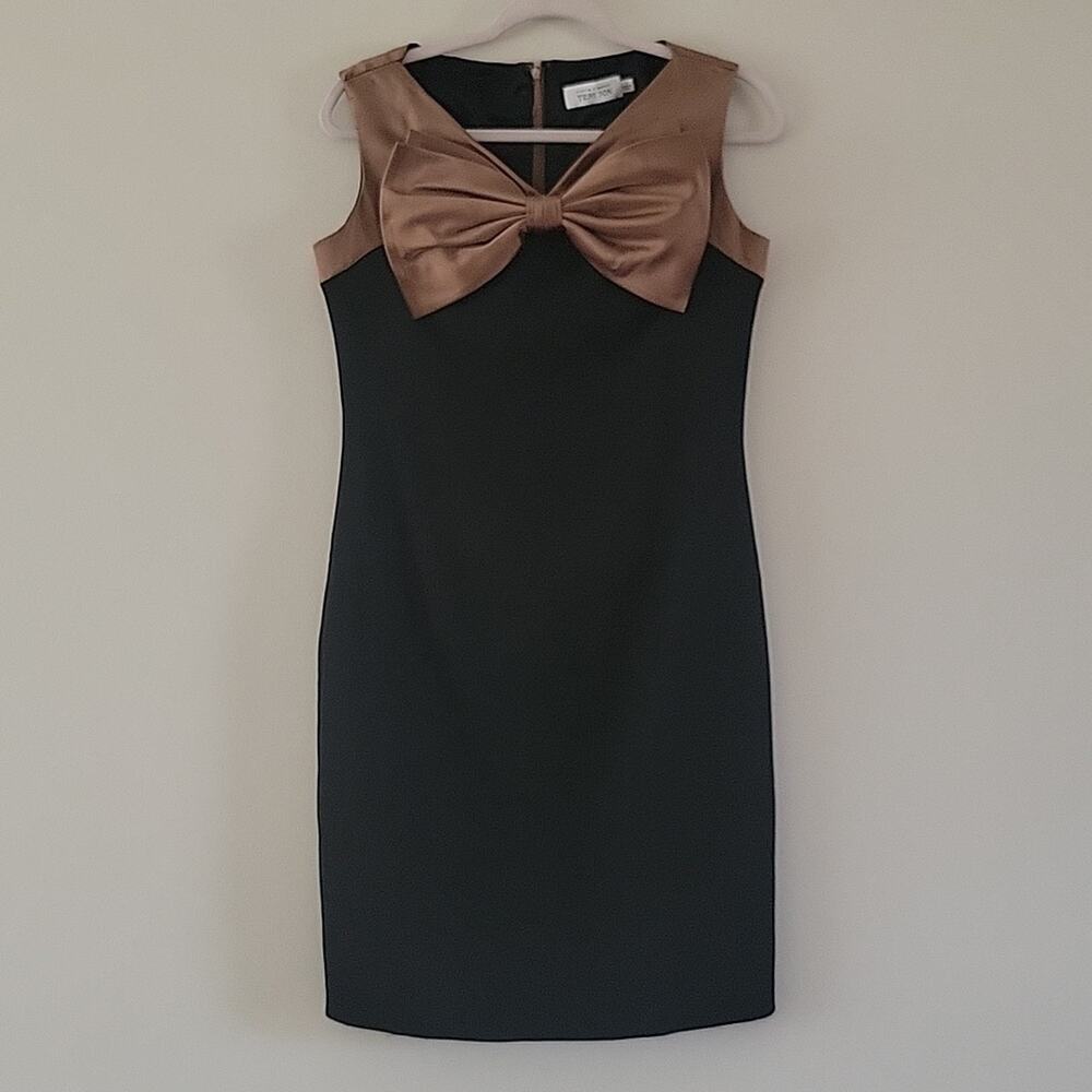 Rickie Freeman Teri Jon Colorblock Bronze and Black Bow Front Dress Size‎ 6